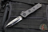 Marfione Custom Knives Special O-Yari Combat Troodon- Engraved Black Handle- Double Edge Chisel Ground DLC Diamondwash Blade - Carbon Fiber Button
