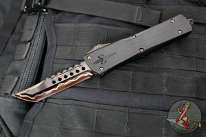 Marfione Custom Combat Troodon- Hellhound- Hefted Black Handle- Hot Blued Volcanic River Pattern Baker Forge Damascus- Copper Ringed Hardware V2