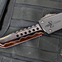 Marfione Custom Combat Troodon- Hellhound- Hefted Black Handle- Hot Blued Volcanic River Pattern Baker Forge Damascus- Copper Ringed Hardware V2