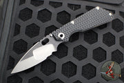 Mick Strider Custom SnG Folder- Drop Point- Nightmare Grind- SERRATED And Scalloped- Blackened Flats- Black Tire Tread G-10 And Flamed Titanium Handle