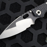 Mick Strider Custom SnG Folder- Drop Point- Nightmare Grind- SERRATED And Scalloped- Blackened Flats- Black Tire Tread G-10 And Flamed Titanium Handle