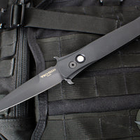 Protech Large Don OTS Auto Knife- Black Handle- Black DLC Blade- MOP Inlaid Button 1921-LTD