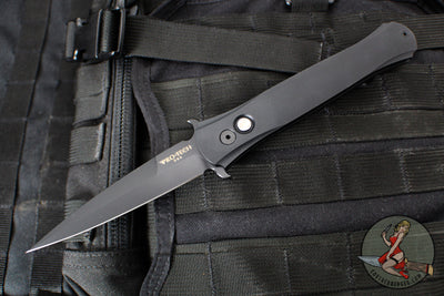Protech Large Don OTS Auto Knife- Black Handle- Black DLC Blade- MOP Inlaid Button 1921-LTD