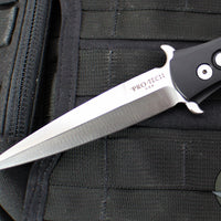 Protech Large Don OTS Auto Knife- Tuxedo- Black Handle- Ivory Micarta Inlay- Satin Blade 1951