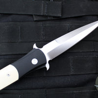 Protech Large Don OTS Auto Knife- Tuxedo- Black Handle- Ivory Micarta Inlay- Satin Blade 1951