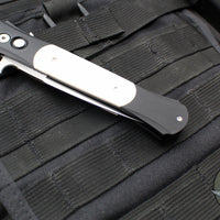 Protech Large Don OTS Auto Knife- Tuxedo- Black Handle- Ivory Micarta Inlay- Satin Blade 1951