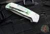 Protech 2022 Custom Auto Terzuola ATCF - Stainless Steel Handle with Abalone Inlays- Abalone Button Inlay- Nichols Damascus Blade 2022-ATCF-001 Custom Ltd.