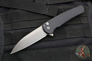 Protech Custom Malibu Flipper- Wharncliffe Edge- Black Dragonscale Pattern Aluminum Handle- Smokey Grey DLC Finished Blade 2023.017