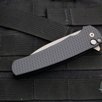 Protech Custom Malibu Flipper- Wharncliffe Edge- Black Dragonscale Pattern Aluminum Handle- Smokey Grey DLC Finished Blade 2023.017