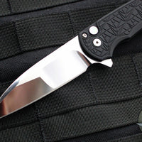 Protech Custom Malibu Flipper- 2024 001- Wharncliffe- Black "Nexus" 25th Anniversary Patterned Handle- Mike Irie Compound Ground Mirror Polished Blade