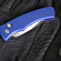 Protech Custom Duke 2 Out The Side (OTS) Auto Knife - Blue Handle- Mike Irie Compound Ground Mirror Polished Blade- Abalone Button 2025 Custom Duke 004