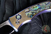 Protech Custom Duke 2 Out The Side (OTS) Auto Knife - Two-Tone Blue/Gold Anodized Titanium Handle- Abalone Inlay- Mike Irie Compound Ground Mirror Polished Blade- Abalone Button 2026 Custom Duke 003