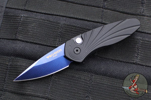 Protech Sprint- California Legal Auto- Black Handle- Sapphire Blue Finished Blade- Abalone Inlaid Button 2937-SB