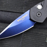 Protech Sprint- California Legal Auto- Black Handle- Sapphire Blue Finished Blade- Abalone Inlaid Button 2937-SB