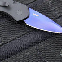 Protech Sprint- California Legal Auto- Black Handle- Sapphire Blue Finished Blade- Abalone Inlaid Button 2937-SB