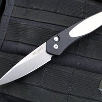 Protech Newport Tuxedo- Black with Ivory Micarta Inlay- Stonewash Blade 3451