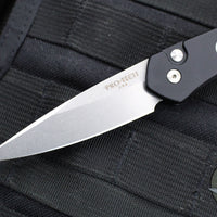 Protech Newport Tuxedo- Black with Ivory Micarta Inlay- Stonewash Blade 3451