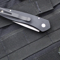 Protech Newport Tuxedo- Black with Ivory Micarta Inlay- Stonewash Blade 3451