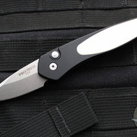 Protech Half-Breed Out The Side OTS Auto Knife- Tuxedo- Black Handle- Polished Ivory Micarta Inlay- Stonewash Blade 3651