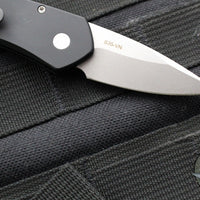 Protech Half-Breed Out The Side OTS Auto Knife- Tuxedo- Black Handle- Polished Ivory Micarta Inlay- Stonewash Blade 3651