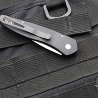 Protech Half-Breed Out The Side OTS Auto Knife- Tuxedo- Black Handle- Polished Ivory Micarta Inlay- Stonewash Blade 3651