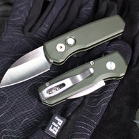 Protech Runt OTS Auto Knife- Wharncliffe- Green Handle- Satin Magnacut Steel Blade-White Pearl Button  R5300-LTD GREEN
