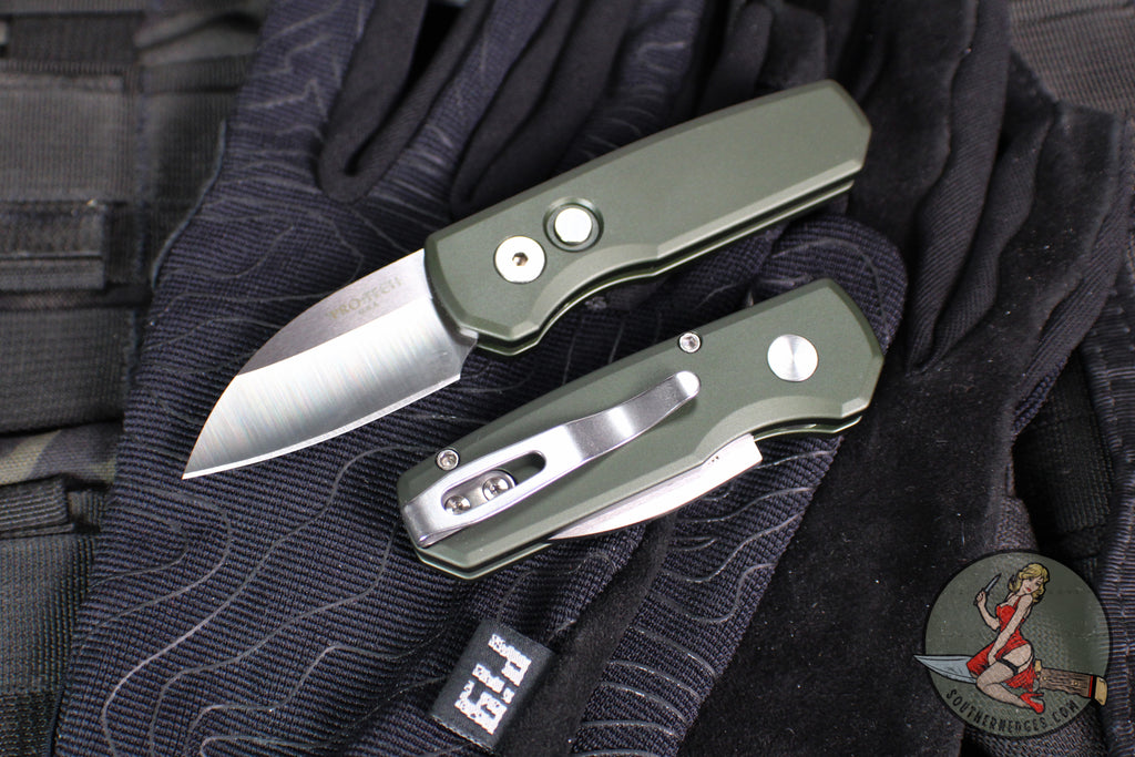 Protech Runt OTS Auto Knife- Wharncliffe- Green Handle- Satin Magnacut Steel Blade-White Pearl Button  R5300-LTD GREEN