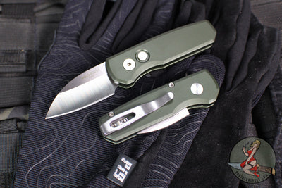 Protech Runt OTS Auto Knife- Wharncliffe- Green Handle- Satin Magnacut Steel Blade-White Pearl Button  R5300-LTD GREEN