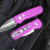 Protech Runt OTS Auto Knife- Wharncliffe- Purple Handle- Satin Magnacut Steel Blade-White Pearl Button  R5300-LTD Purple