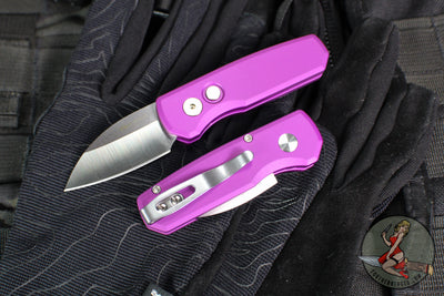 Protech Runt OTS Auto Knife- Wharncliffe- Purple Handle- Satin Magnacut Steel Blade-White Pearl Button  R5300-LTD Purple