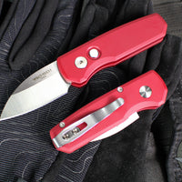Protech Runt OTS Auto Knife- Wharncliffe- Red Handle- Satin Magnacut Steel Blade-White Pearl Button  R5300-LTD RED