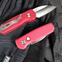 Protech Runt OTS Auto Knife- Wharncliffe- Red Handle- Satin Magnacut Steel Blade-White Pearl Button  R5300-LTD RED