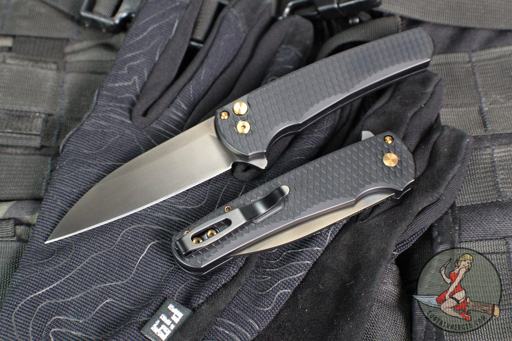 Protech Malibu Flipper- Wharncliffe Blade- Black "Dragon Scale" Textured Handle- Smokey Grey Magnacut Steel Blade- Rose Gold HW- Black DLC Clip 5336-LTD SG RGH