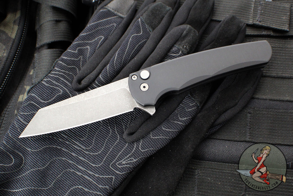 Protech Malibu Flipper- Reverse Tanto- Black Handle- Acid Wash Magnacut Blade 5401-AW