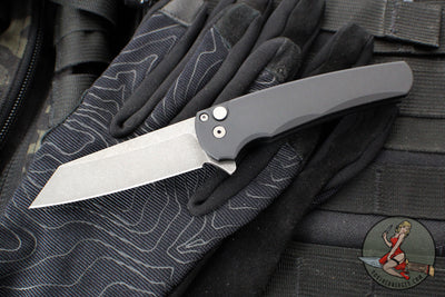 Protech Malibu Flipper- Reverse Tanto- Black Handle- Acid Wash Magnacut Blade 5401-AW