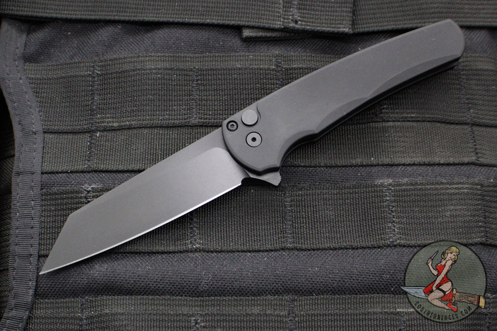 Protech Malibu Flipper- Reverse Tanto- Black Handle- Black DLC Magnacut Blade- 5403