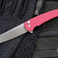 Protech Malibu Flipper- Reverse Tanto- Textured Red Handle- Stonewash Magnacut Blade- Gold Lip Pearl Button 5405 LTD-RED