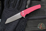 Protech Malibu Flipper- Reverse Tanto- Textured Red Handle- Stonewash Magnacut Blade- Gold Lip Pearl Button 5405 LTD-RED