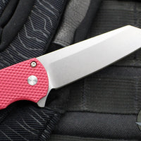 Protech Malibu Flipper- Reverse Tanto- Textured Red Handle- Stonewash Magnacut Blade- Gold Lip Pearl Button 5405 LTD-RED