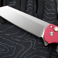 Protech Malibu Flipper- Reverse Tanto- Textured Red Handle- Stonewash Magnacut Blade- Gold Lip Pearl Button 5405 LTD-RED