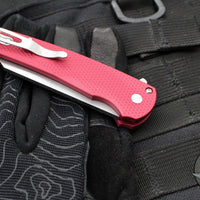 Protech Malibu Flipper- Reverse Tanto- Textured Red Handle- Stonewash Magnacut Blade- Gold Lip Pearl Button 5405 LTD-RED