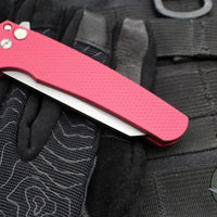 Protech Malibu Flipper- Reverse Tanto- Textured Red Handle- Stonewash Magnacut Blade- Gold Lip Pearl Button 5405 LTD-RED