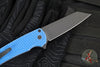 Protech Malibu Flipper- Reverse Tanto- Blue Battleworn Dragon Scale Handle- Black DLC Magnacut Blade- MOP Button 5436-BW BLUE LTD