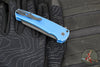 Protech Malibu Flipper- Reverse Tanto- Blue Battleworn Dragon Scale Handle- Black DLC Magnacut Blade- MOP Button 5436-BW BLUE LTD