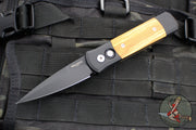 Protech Godson Out The Side Auto (OTS)- Black Handle- Olivewood Inlay- Black Blade 707-OLIVE