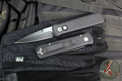 Protech Godson Out The Side Auto (OTS)- Black Handle- Black DLC Washed Blade 721-DLCW