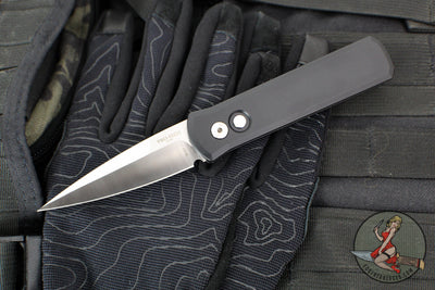 Protech Godson Out The Side Auto (OTS)- Black Handle- Satin Blade- Pearl Button 721-MOP