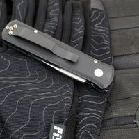 Protech Godson Out The Side Auto (OTS)- Black Handle- Satin Blade- Pearl Button 721-MOP