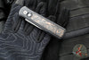 Protech- Godson Out The Side Auto (OTS)- Black Aluminum Handle- Livewire Copper Carbon Fiber Inlay- Satin Blade- Black Lip Pearl Button 7210 Livewire