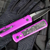Protech- Godson Out The Side Auto (OTS)- Purple Aluminum Handle- Marble Carbon Fiber Inlay- Black DLC Wash Blade- Black Lip Pearl Button 7211-Marble CF Purple DLCW